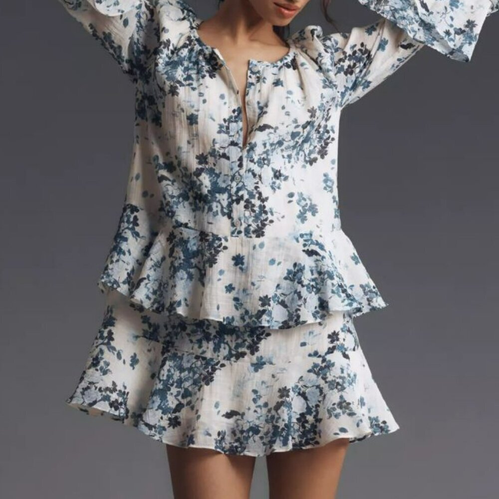 Anthropologie Maeve Long-Sleeve V-Neck Mini Swing Dress - Picture 1 of 11